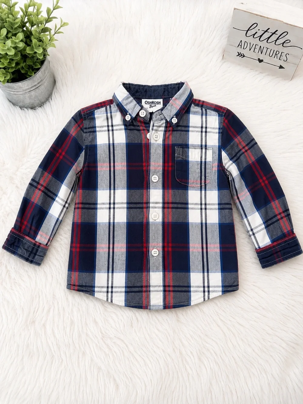OshKosh B’gosh Toddler Boys Plaid Button-Down Shirt Size 24 Months